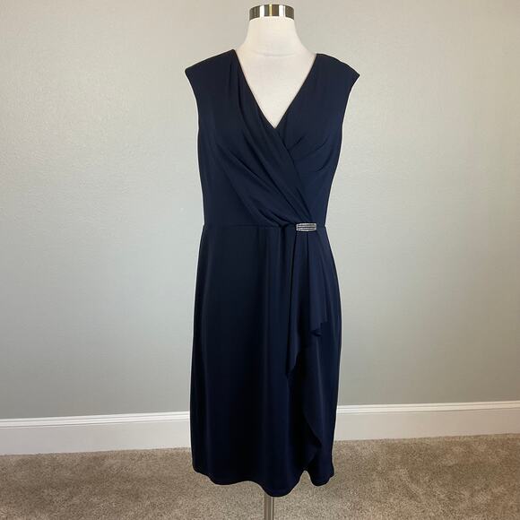 Ralph Lauren Embellished Sleeveless Sheath Cocktail Dress Navy Blue Size 10 - Picture 2 of 14